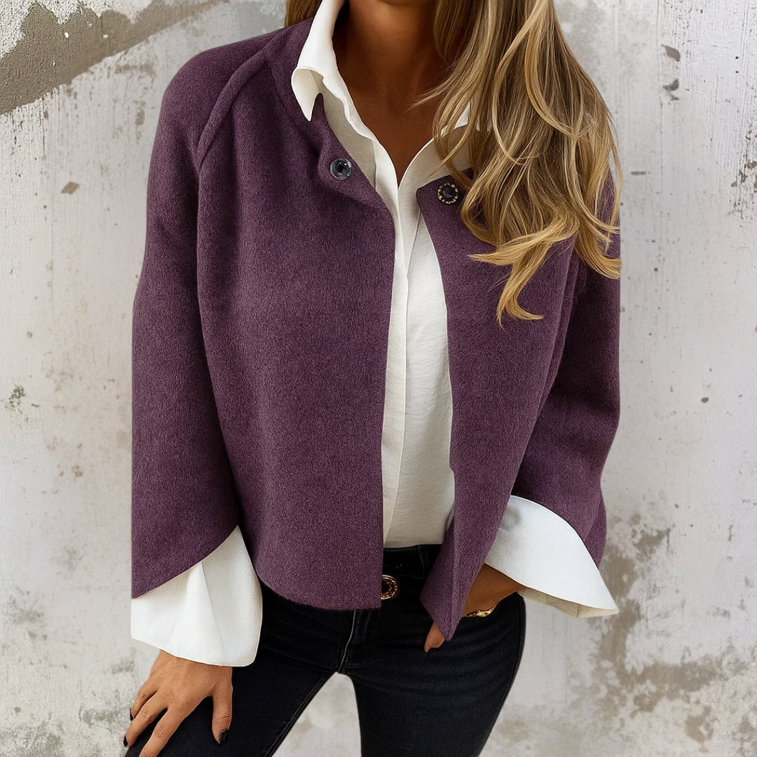 Damen Kurzjacke elegant tailliert einreihig Knopfverschluss elastisch bequeme Passform