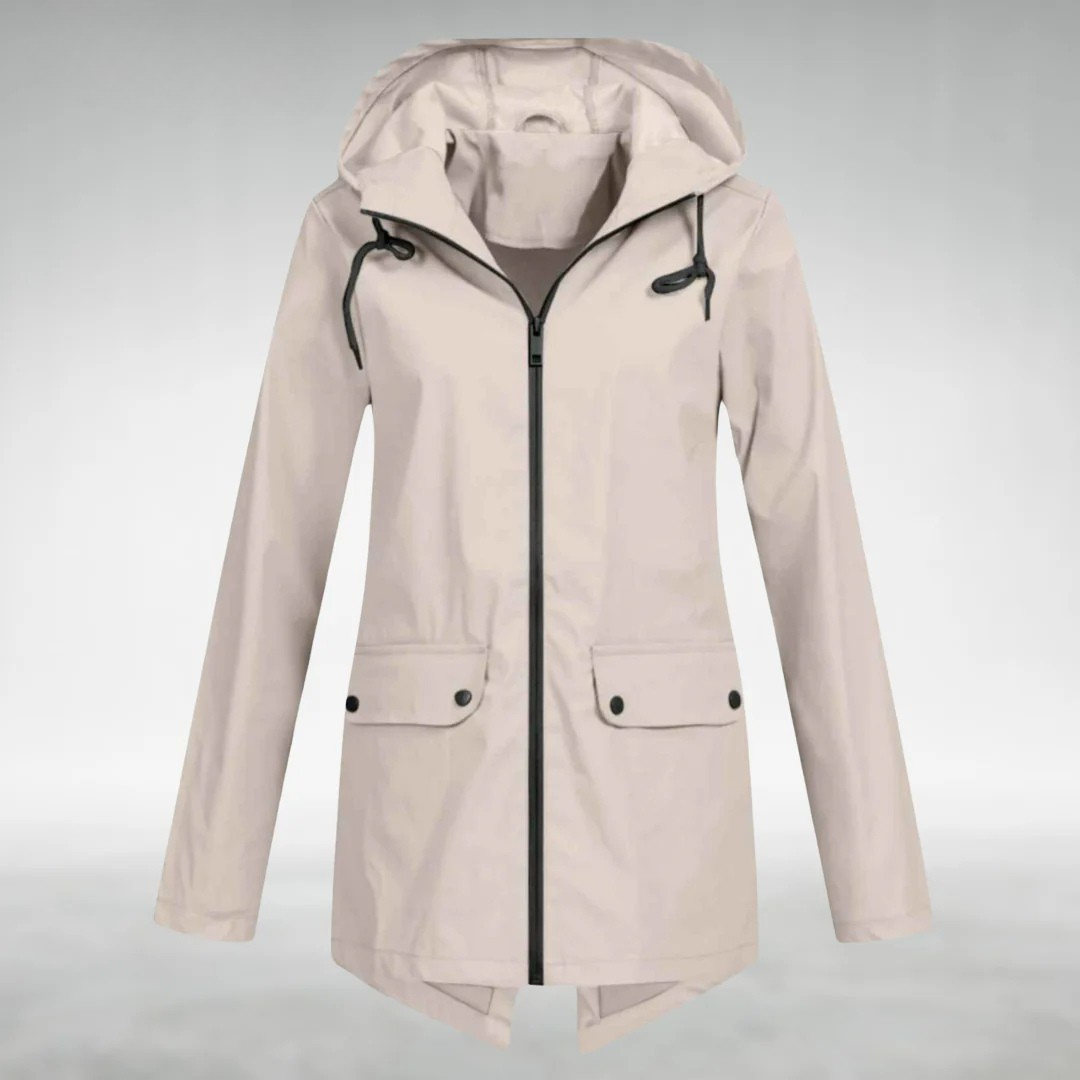 Damen Regenjacke Regular Fit Wasserdicht Kapuze Reißverschluss Taschen Winddicht Alltag Outdoor
