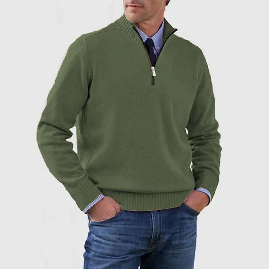Herren Strickpullover, halber Reißverschluss Stehkragen leicht warm bequem vielseitig