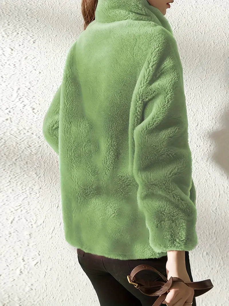 Damen Fleecejacke Warm Stehkragen Kordelzug Regular Fit Weich Freizeit Übergang
