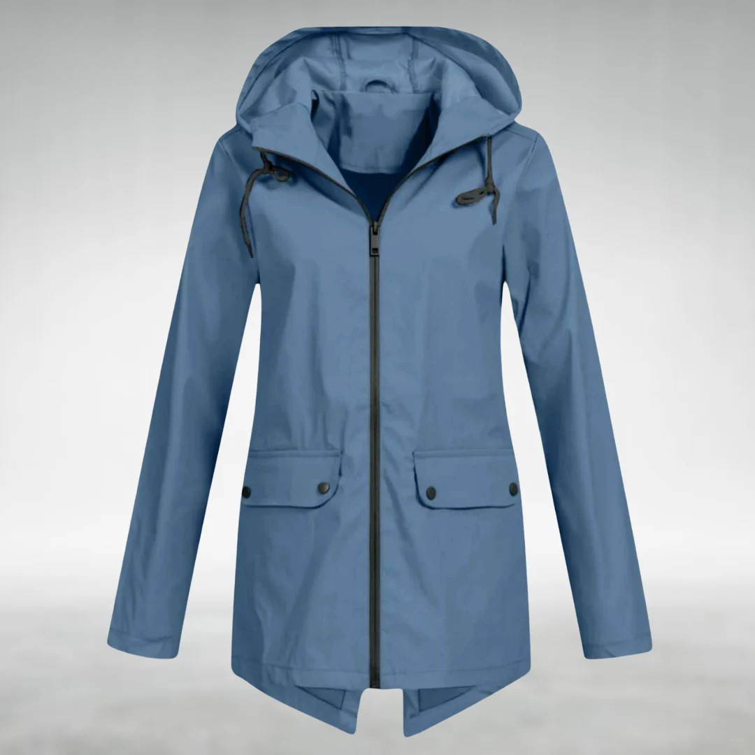 Damen Regenjacke Regular Fit Wasserdicht Kapuze Reißverschluss Taschen Winddicht Alltag Outdoor