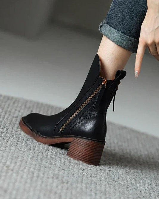Damen Lederstiefel quadratischer Absatz rutschfest bequem elegant vielseitig