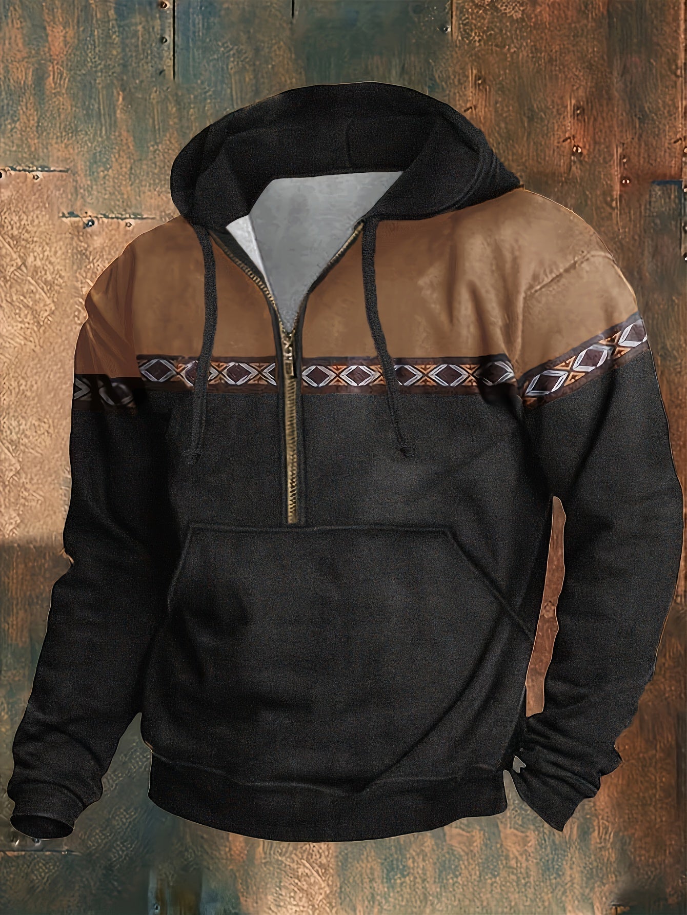Herren Hoodie Langarm Kapuze Halber Reißverschluss Regular Fit Muster Freizeit Pullover