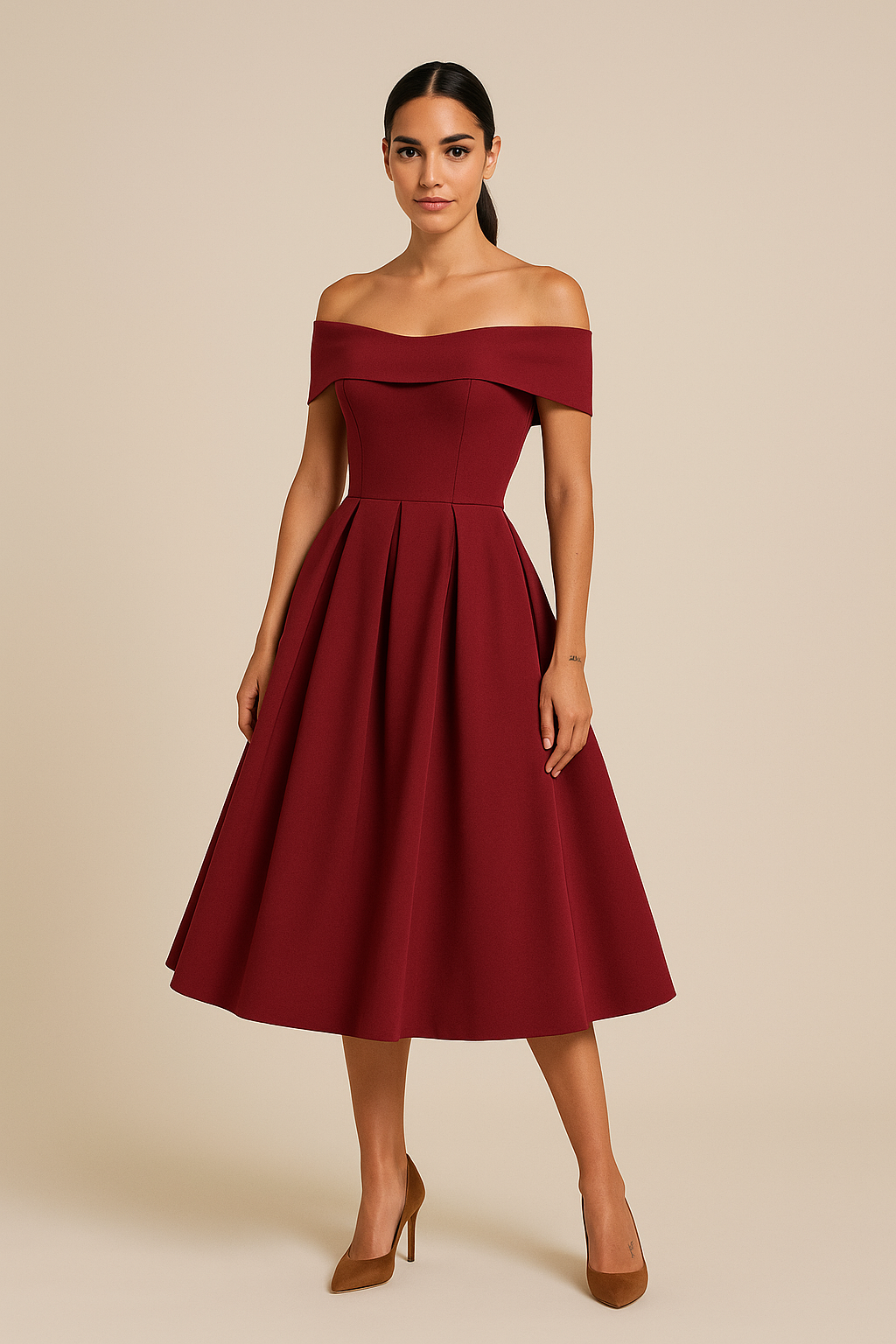 WILHELM | Damen Schulterfreies A-Linien Kleid, Atmungsaktiv und Stilvoll
