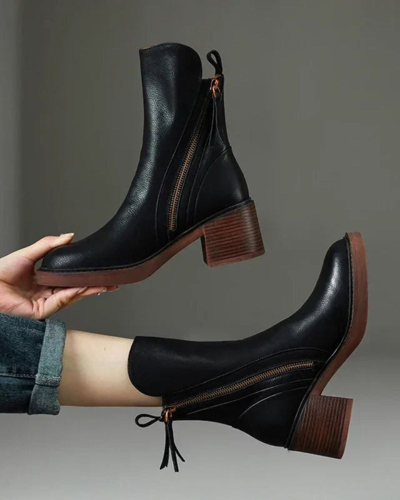 Damen Lederstiefel quadratischer Absatz rutschfest bequem elegant vielseitig
