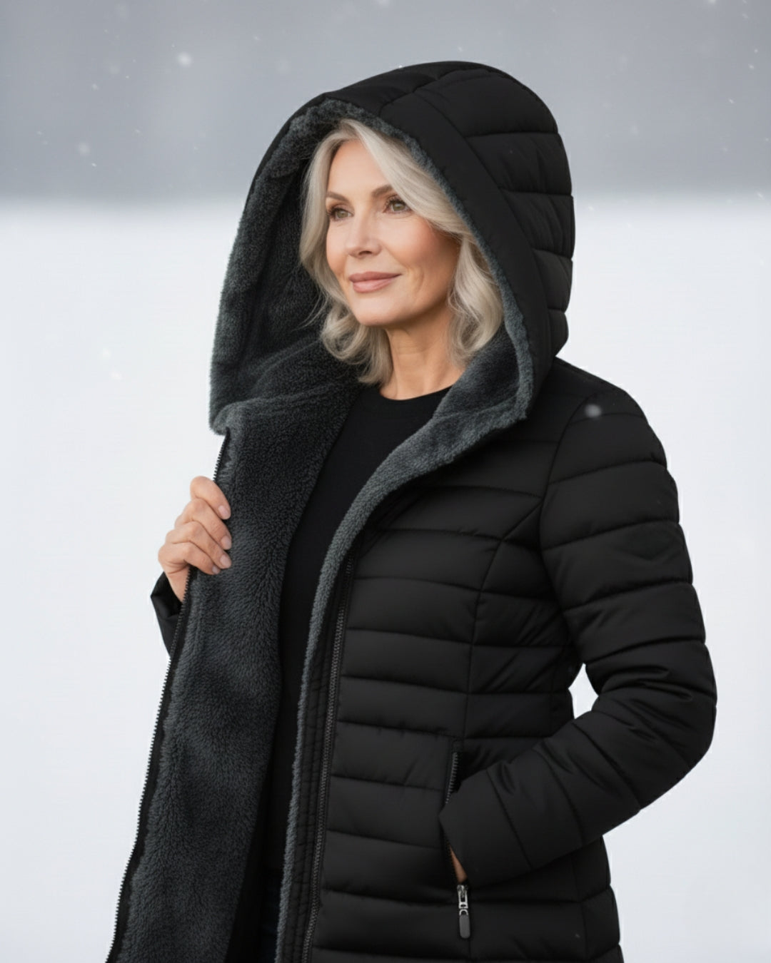 Damen Wintermantel Lang A Linie Gesteppt Kapuze Wasserabweisend Elegant