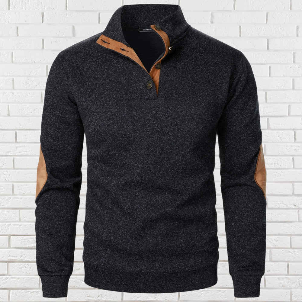 Herren Pullover Regular Fit Stehkragen Knopfleiste Strick Warm Casual Elegant Übergang Alltag