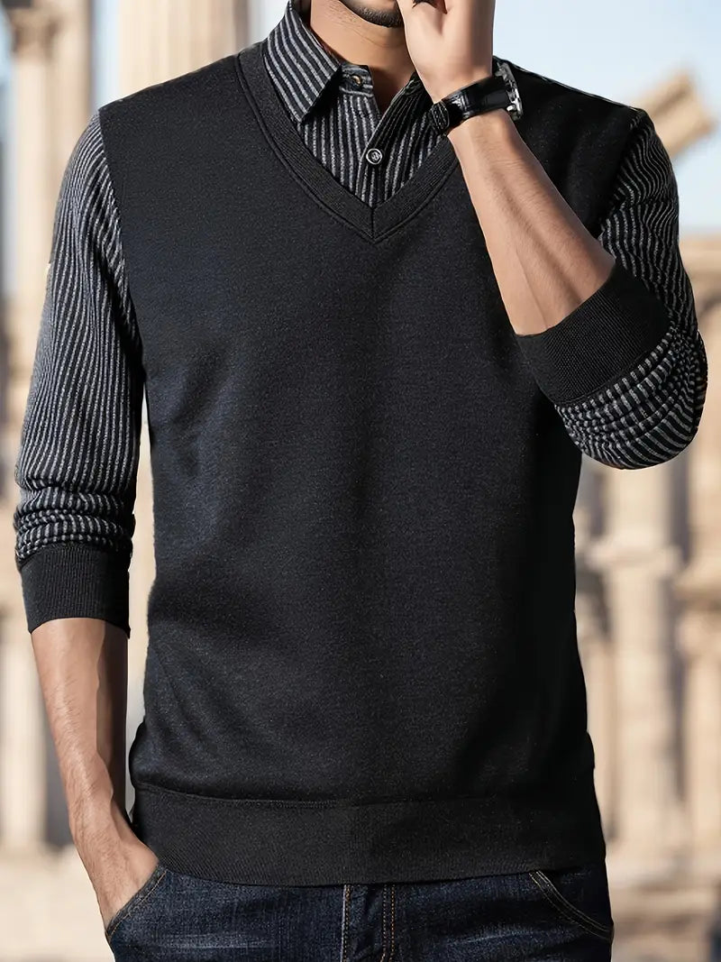 Herren Strickpullover mit V-Ausschnitt Slim Fit weiche atmungsaktive Langarm