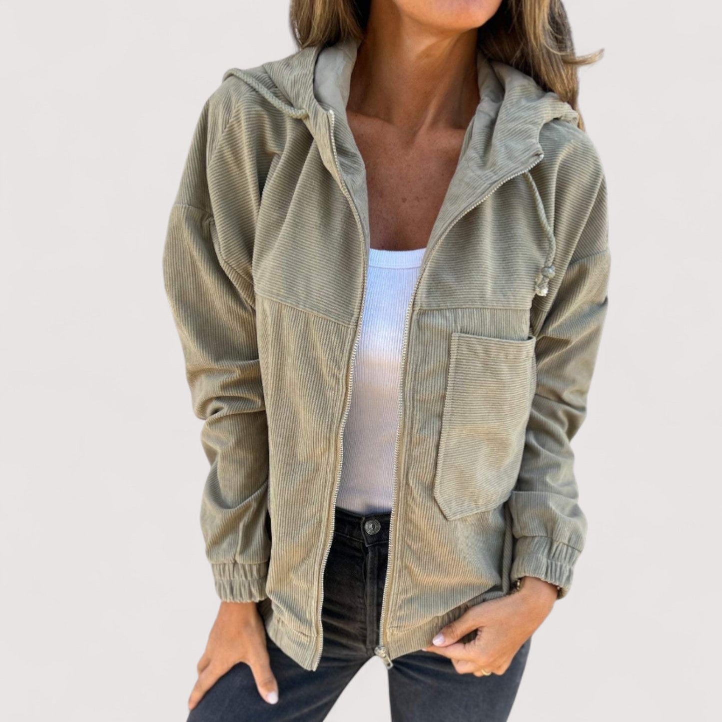 Herren Cordjacke Langarm Regular Fit Reißverschluss Freizeit Übergangsjacke Retro Casual
