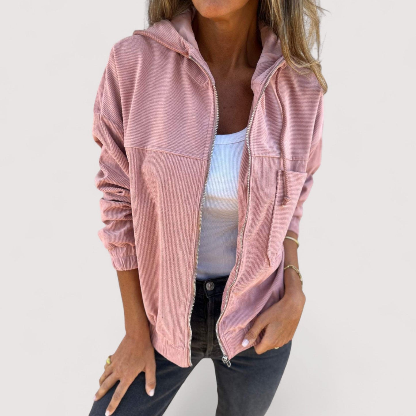 Herren Cordjacke Langarm Regular Fit Reißverschluss Freizeit Übergangsjacke Retro Casual
