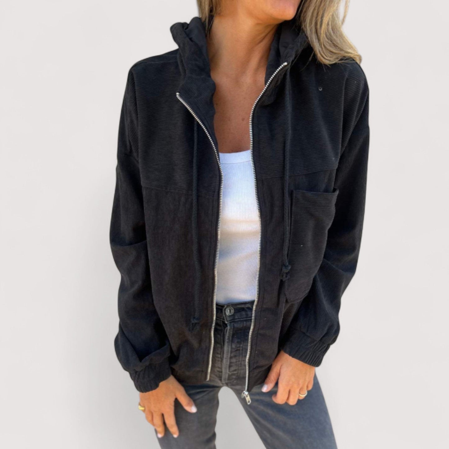 Herren Cordjacke Langarm Regular Fit Reißverschluss Freizeit Übergangsjacke Retro Casual