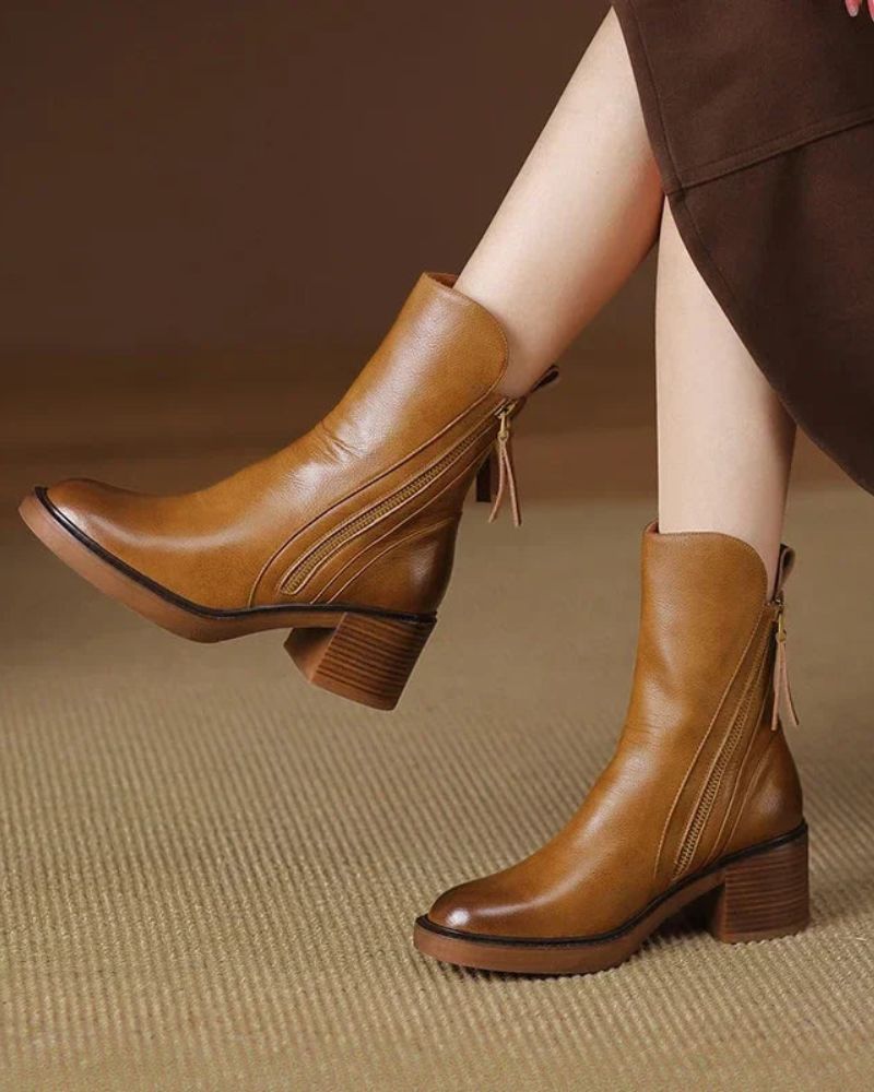 Damen Lederstiefel quadratischer Absatz rutschfest bequem elegant vielseitig