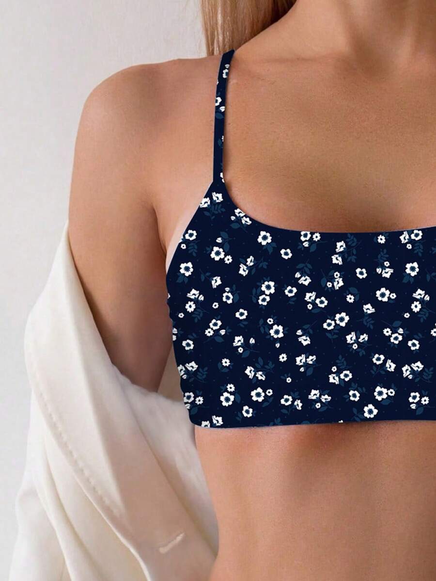 Damen Bikini Zweiteiler Weiß floral High Waist bügellos elastisch