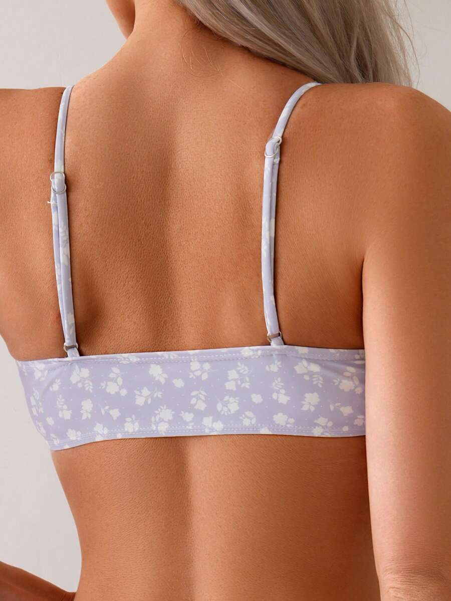 Damen Bikini Zweiteiler Weiß floral High Waist bügellos elastisch