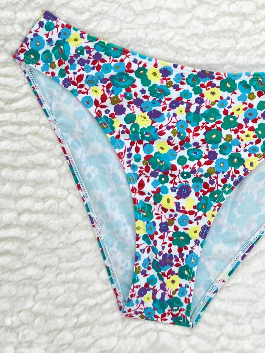Damen Bikini Zweiteiler floral Halterneck V-Ausschnitt bügellos gepolstert