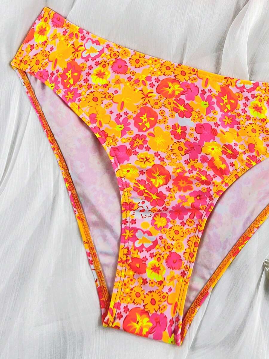 Damen Bikini Zweiteiler floral Halterneck V-Ausschnitt bügellos gepolstert