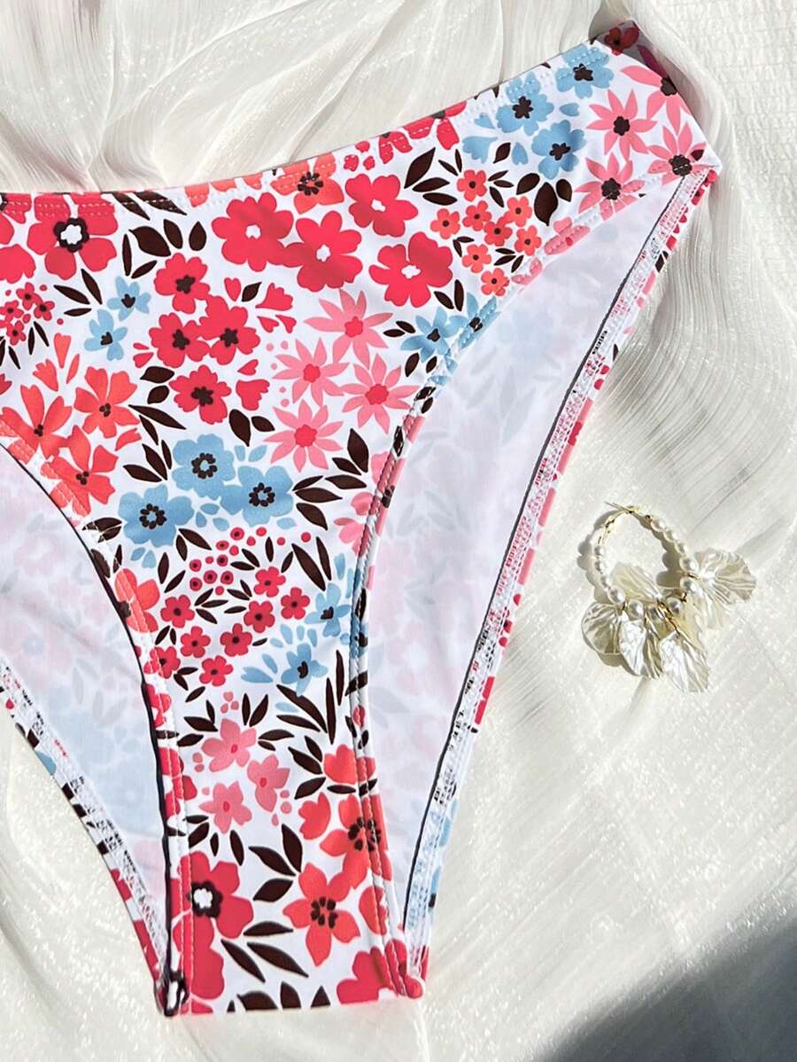 Damen Bikini Zweiteiler floral Halterneck V-Ausschnitt bügellos gepolstert