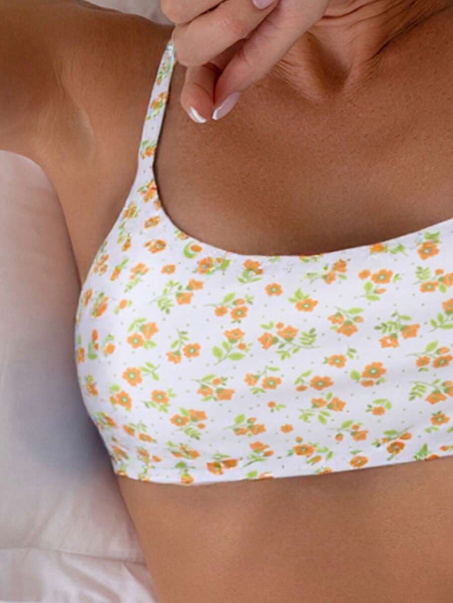 Damen Bikini Zweiteiler Weiß floral High Waist bügellos elastisch