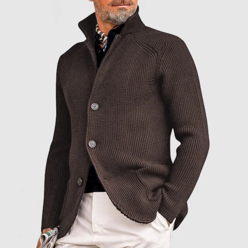 Herren Strickjacke Regular Fit Stehkragen Weich Warm Alltag Business Casual Komfort