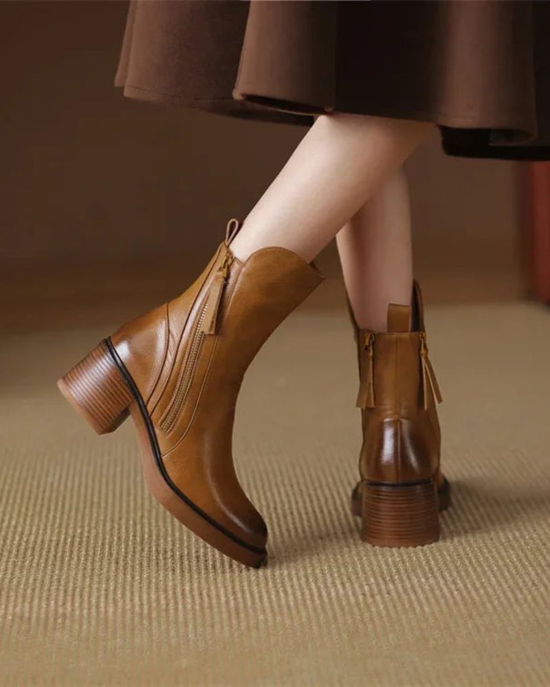 Damen Lederstiefel quadratischer Absatz rutschfest bequem elegant vielseitig