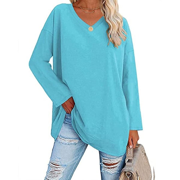 Damen Langarmshirt V-Ausschnitt Lockerer Schnitt Casual Atmungsaktiv Fließend