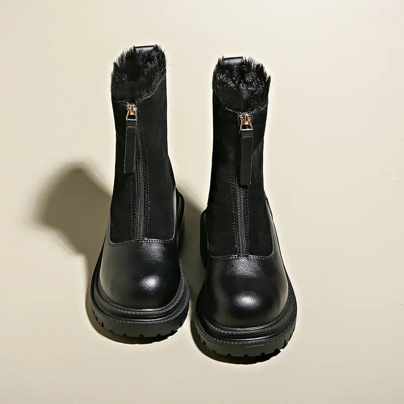 Damen flache Stiefeletten Profilsohle rutschfeste warme bequeme Winterstiefel