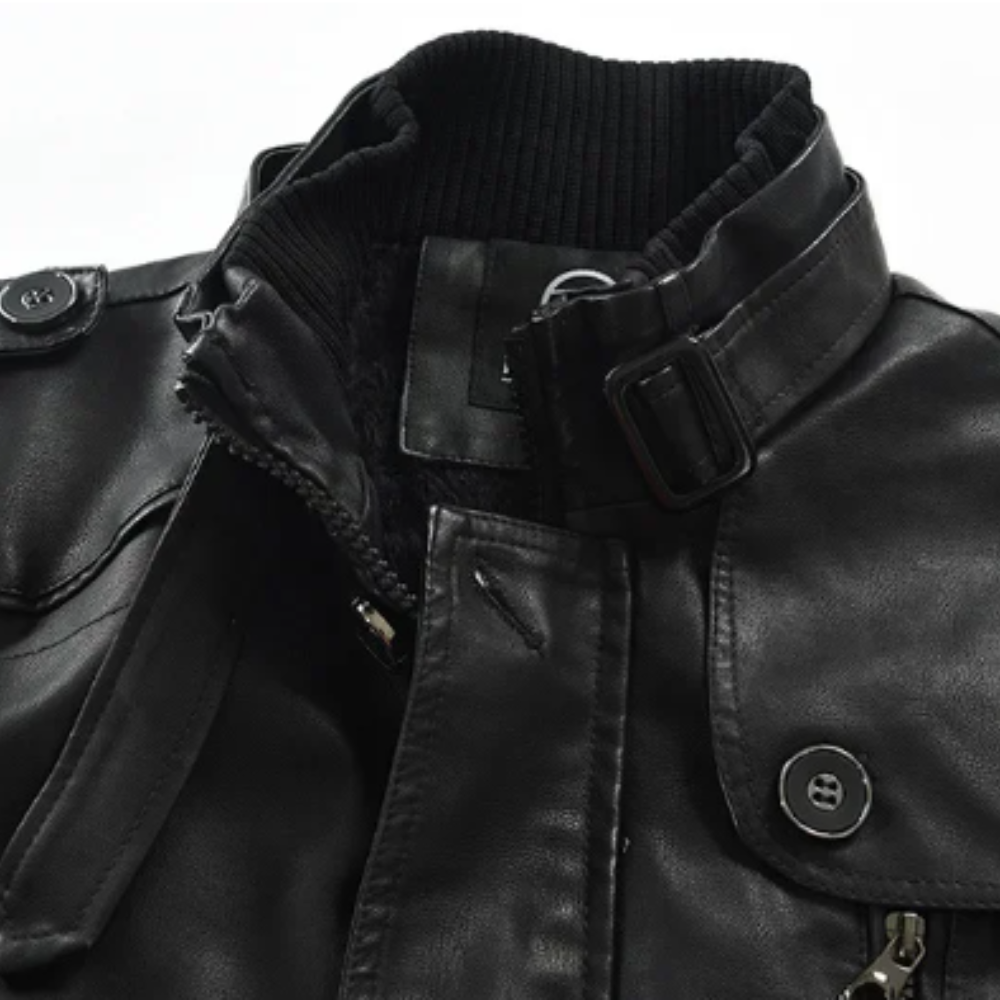 Herren Biker Lederjacke Lang Schwarz Slim Fit Reißverschluss Elegant