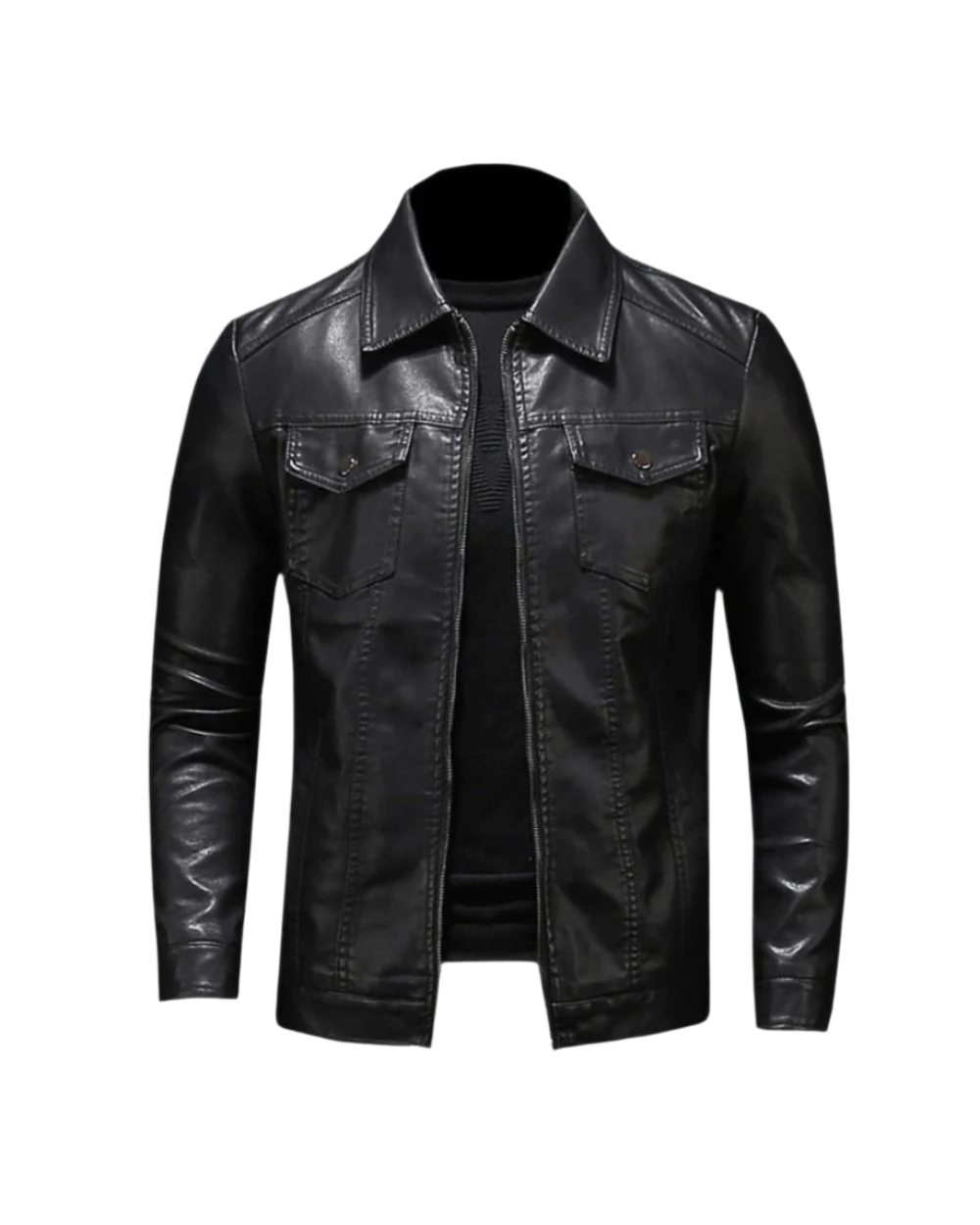 Herren Lederjacke Vegan Regular Fit Reißverschluss Slim Fit Übergangsjacke Elegant