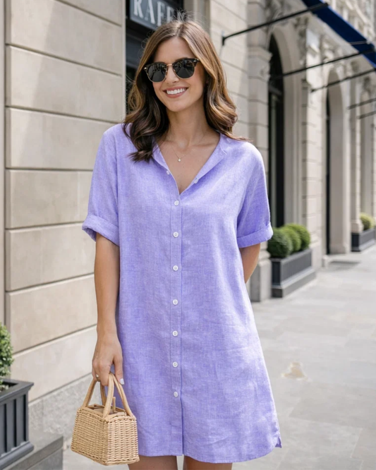 Damen Strandkleid locker V-Ausschnitt kurzarm mit Knoten vorne lange Passform für Sommer und Urlaub