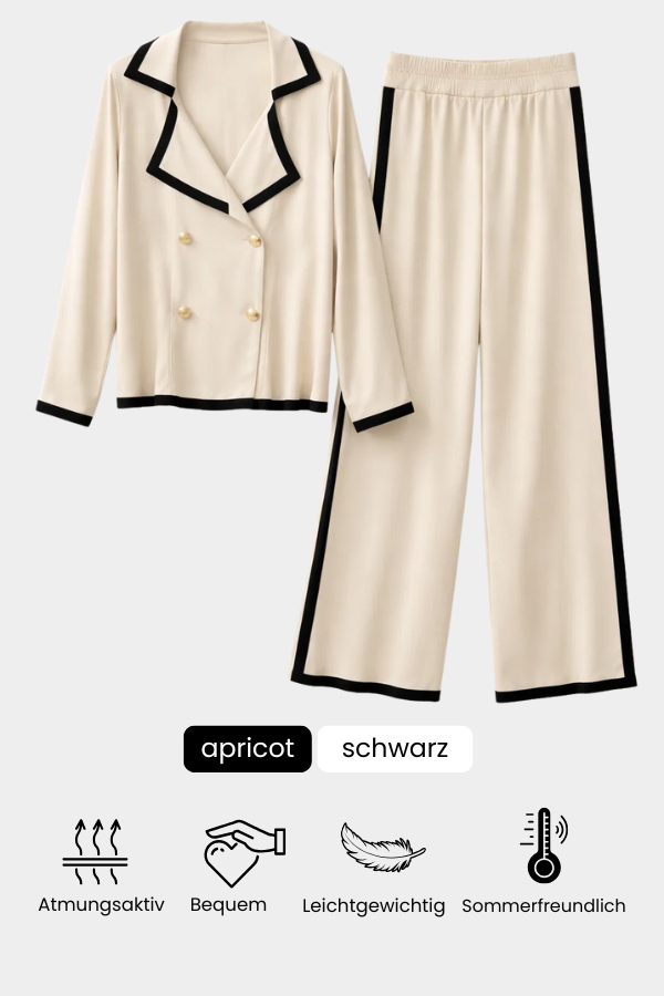 Damen Zweiteiler Regular Fit Strickset mit Matrosenkragen Oberteil und weiter Hose Kontrastdetails Loungewear Set 2-teilig
