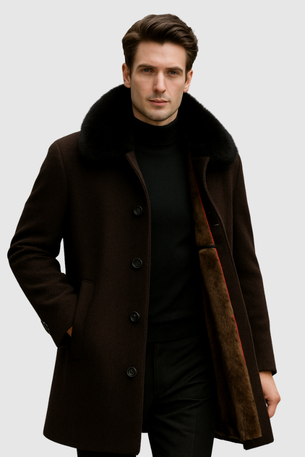 Herren Winterjacke Business Casual Schwarz Kaffee Warm Gefüttert Abnehmbarer Kragen Klassisch Elegant