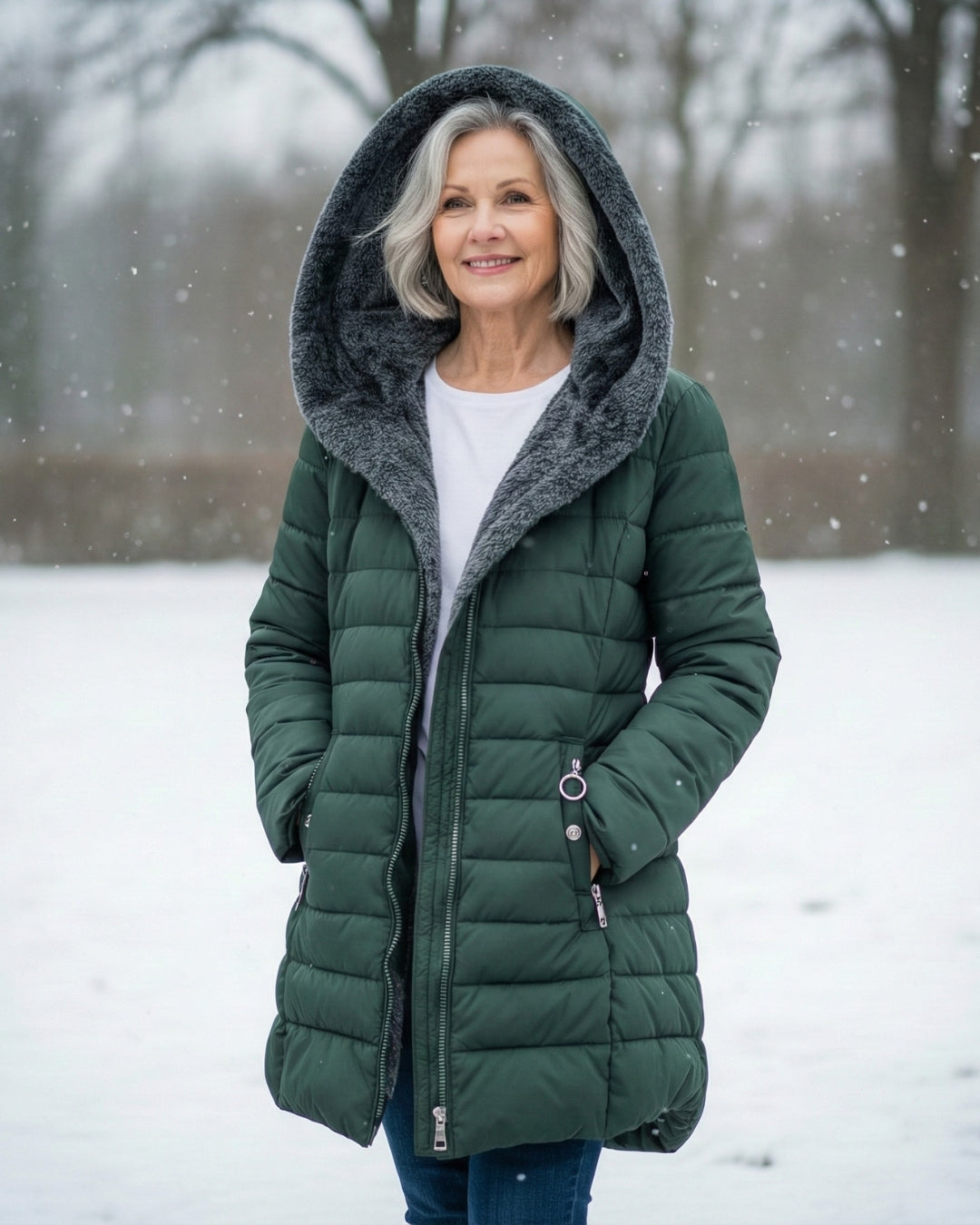Damen Wintermantel Lang A Linie Gesteppt Kapuze Wasserabweisend Elegant