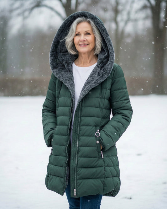 Damen Wintermantel Lang A Linie Gesteppt Kapuze Wasserabweisend Elegant