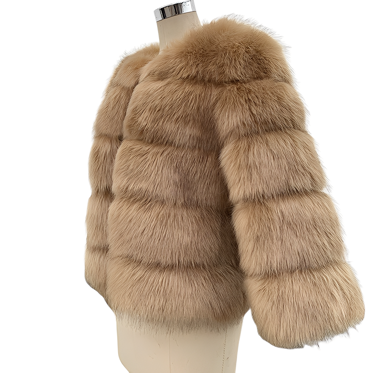 Damen Kunstpelz Kurzjacke einfarbig voluminös strukturiert Rundhals Langarm Winter