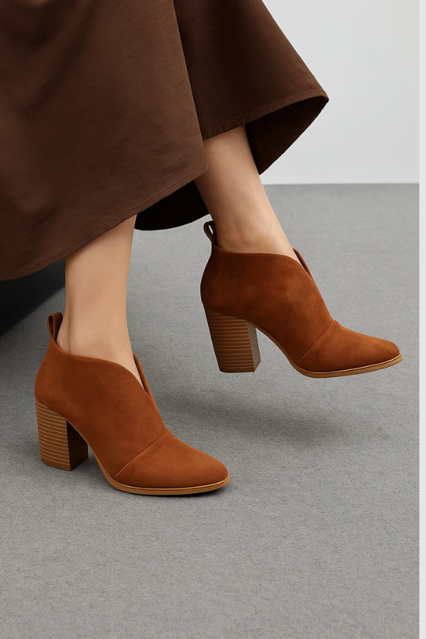 Damen Stiefeletten V-Ausschnitt Blockabsatz Slip-On bequem vielseitig