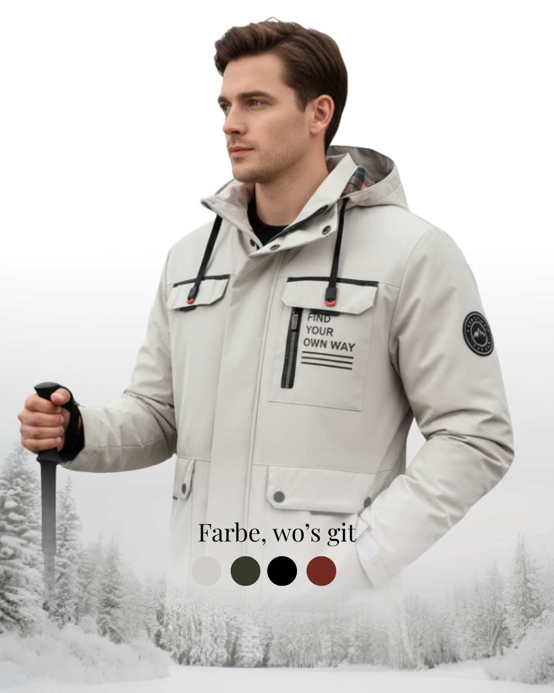 Herren Winterjacke Regular Fit Wasserabweisend Warm Kapuze Abnehmbar Outdoor Alltag Übergang Kalt Wetter
