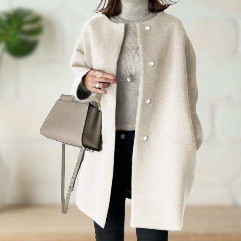 Damen Mantel Mittellang Elegant Lockerer Schnitt Knopfleiste Warm Casual