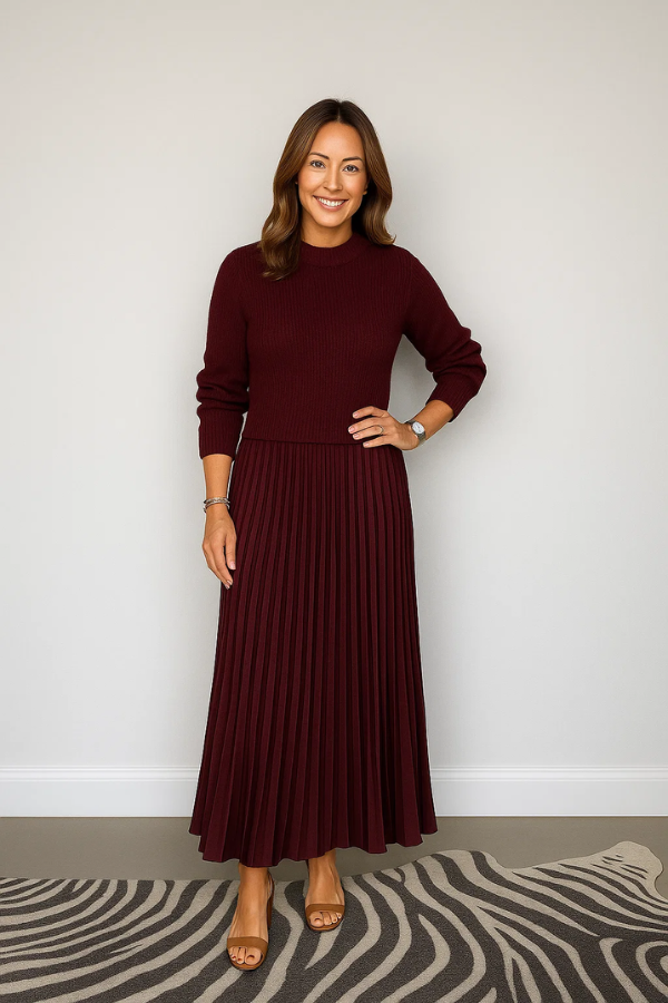 Damen Plisseekleid elastischer Bund fließend feminin Passform vielseitig elegant