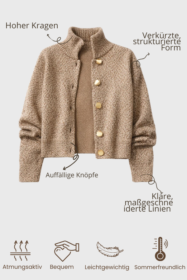 Damen Jacke Regular Fit Kurz High Neck Knopfleiste Strukturiert Alltag Elegant Freizeit Modern