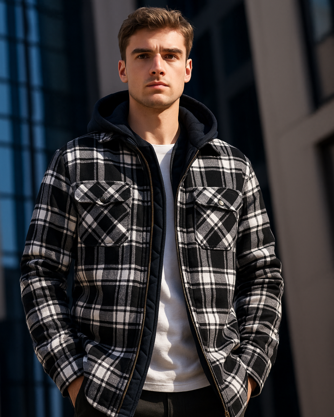 Herren Karojacke Langarm Reißverschluss Regular Fit Warm Leicht Übergangsjacke Herbst Winter