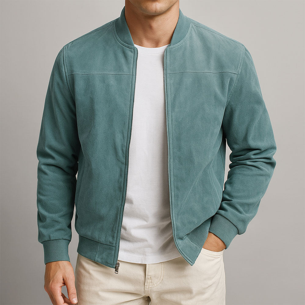 Herren Jacke Regular Fit Wildleder Bomber Stil Weich Atmungsaktiv Elegant Alltag Formal