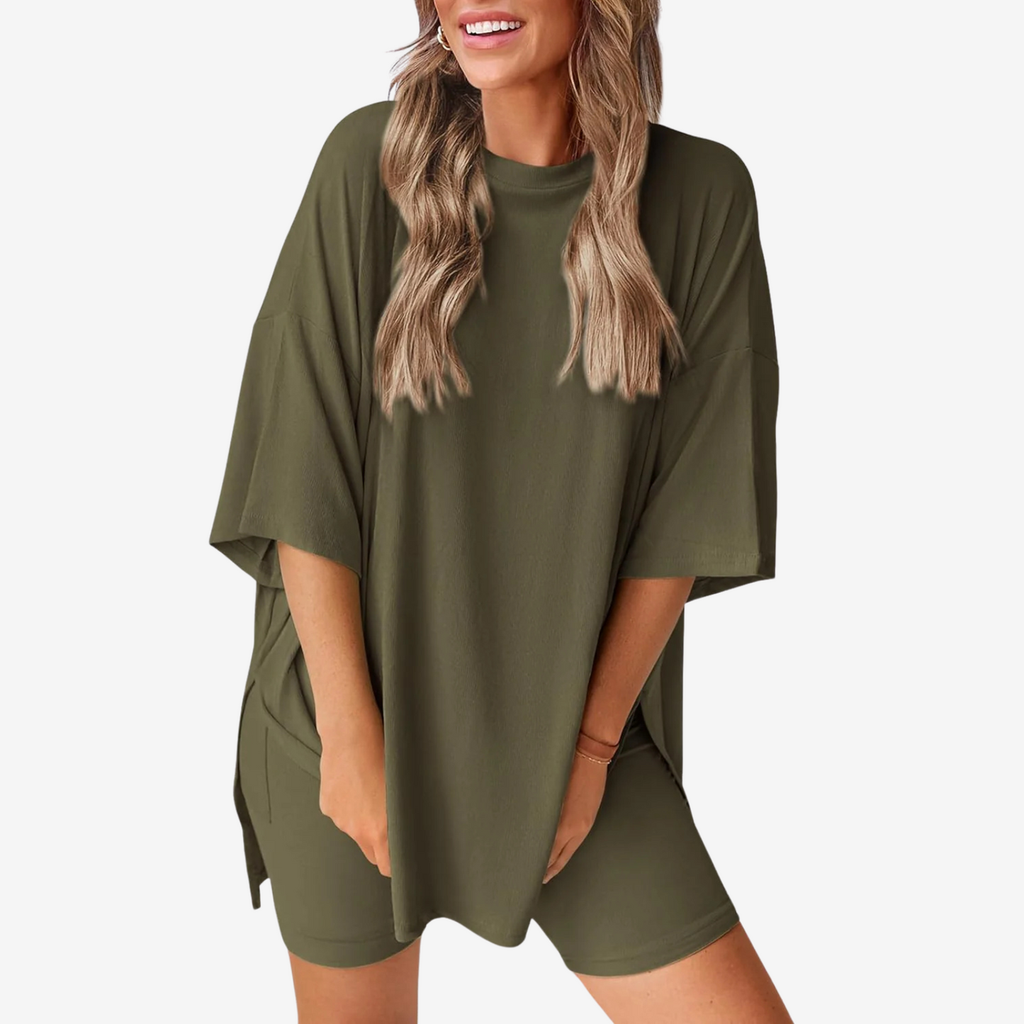 Damen T-Shirt und Shorts Set oversized locker geschnitten mit elastischem Bund bequem atmungsaktiv