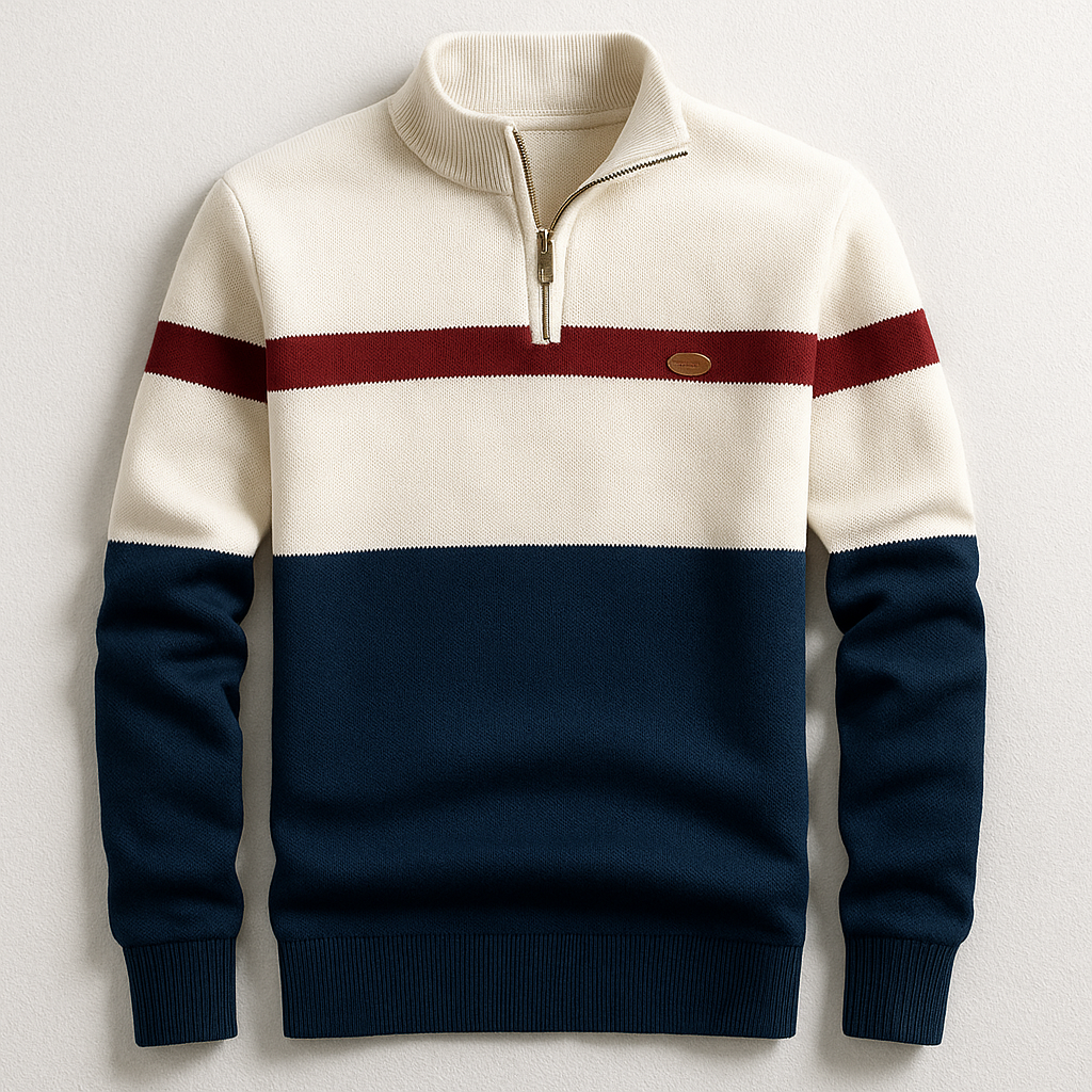 Herren Strickpullover gestreifter halber Reißverschluss Stehkragen angenehm warm