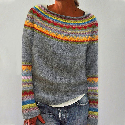 Damen Strickpullover Rundhals Muster Lässig Bequem Warm Alltag