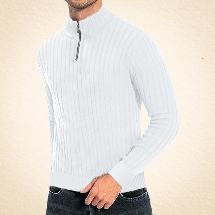 Herren Strickpullover, halber Reißverschluss Stehkragen gerippt bequem elastisch
