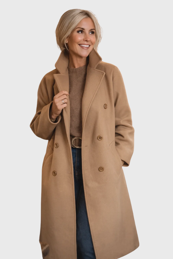 Damen Mantel Lang Doppelreiher Oversized Gefüttert Elegant Casual One Size