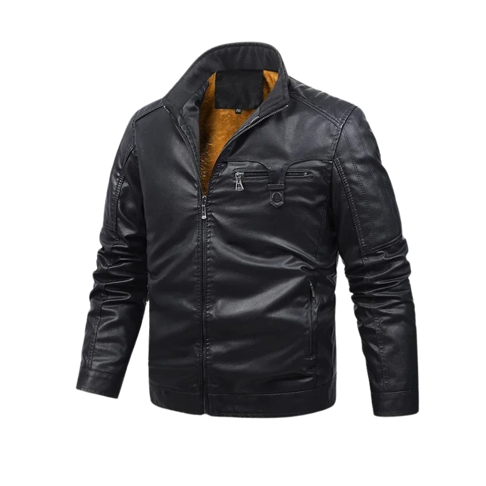 Herren Lederjacke Schwarz Retro Slim Fit Gefüttert Reißverschluss