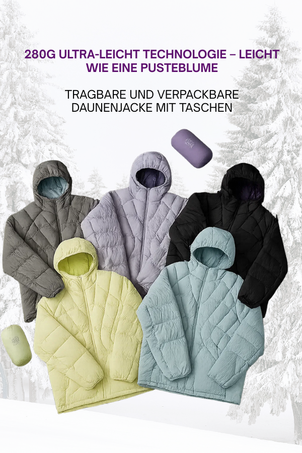 Herren Daunenjacke Regular Fit Leicht Packbar Kapuze Wasserabweisend Nylon 90% Daunen Winter Streetwear