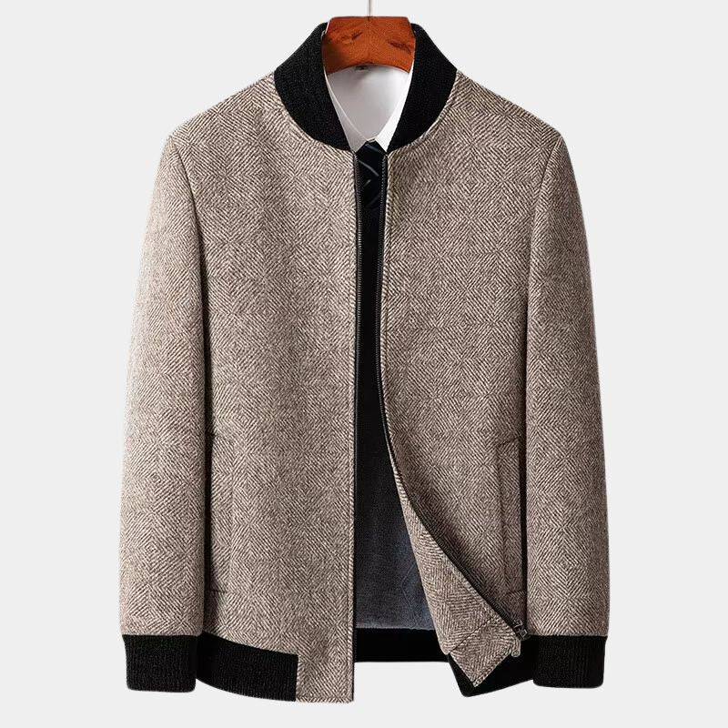Herren Wolljacke Fischgrätmuster Stehkragen Eleganter Schnitt Klassischer Stil