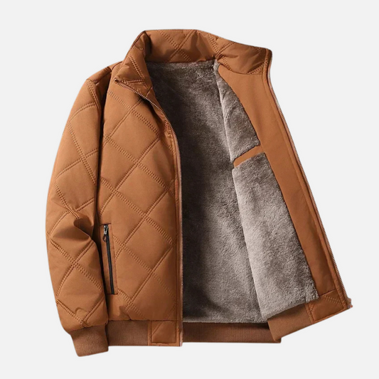 Herren Jacke Rautenmuster Stehkragen Reißverschluss Taschen Regular Fit Winter Übergangsjacke